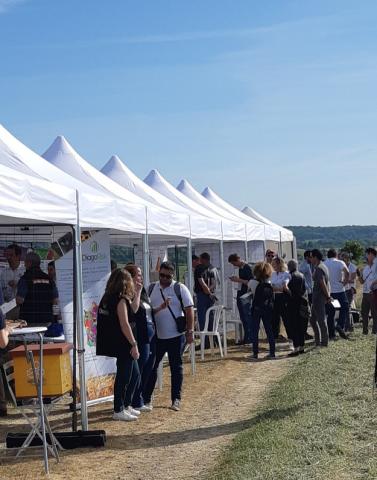 Photographie de visiteurs devant des stands des journées de l'innovation agricole 2022